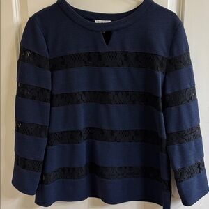 Navy and Black Striped Lace blouse